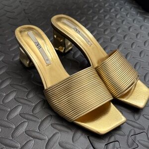 Zara Metallic Gold Heeled Slides